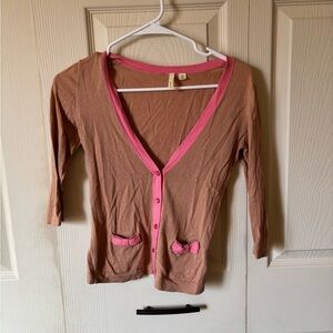 Frenchi Tan Cardigan with Pink Trim